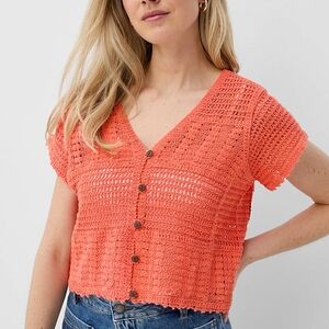 Coral Crochet Button-Up Top | Size S | Like New